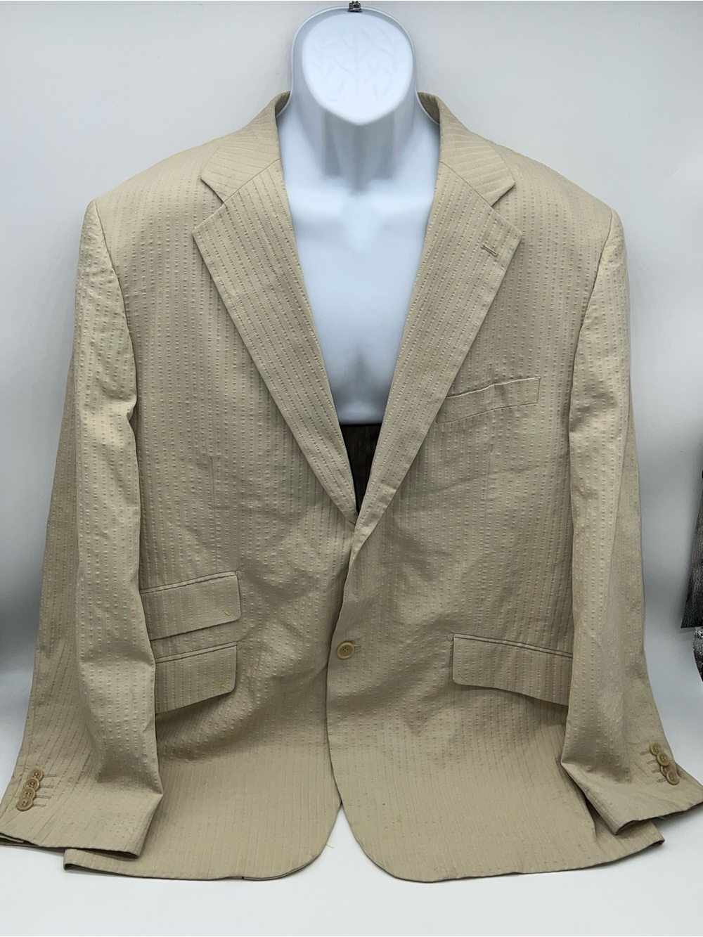 Rizzoli Uomo Hand Tailored Beige Seersucker Spring/Summer Sport Coat-Size 48R